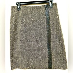 Paige Novick gray skirt with iridescent front snake skin strip
